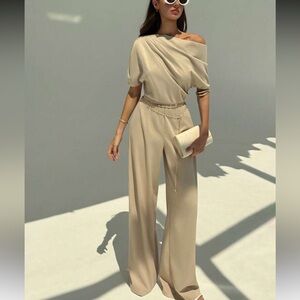 Chic Apricot/Tan Wide Leg Jumpsuit